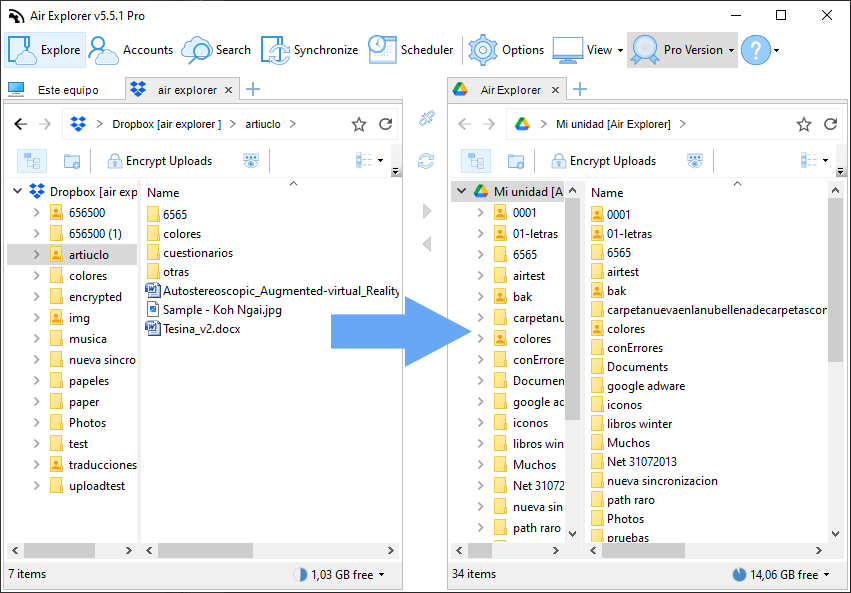 Transfer Dropbox files to Google Drive using Air Explorer