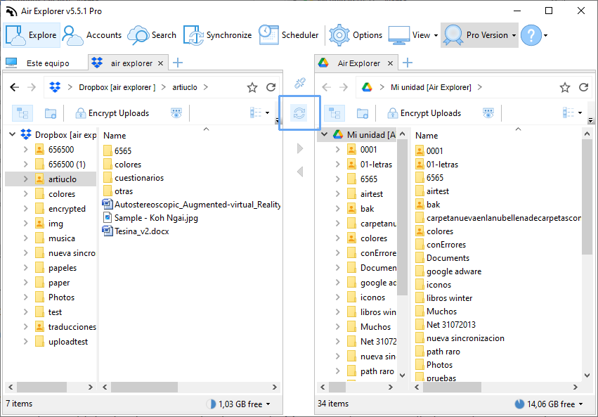 Synchronize and transfer Dropbox files to Google Drive using Air Explorer